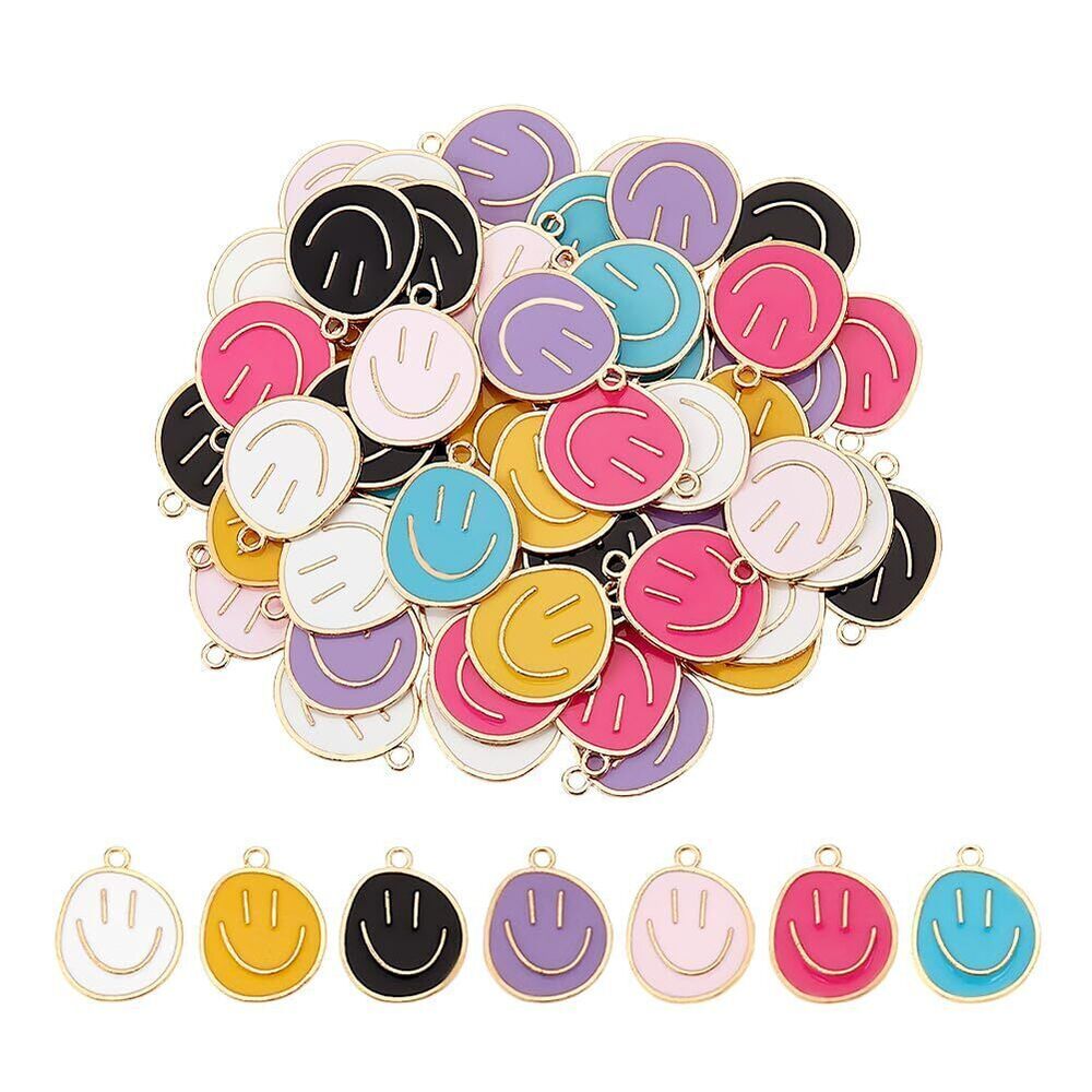 8993 70pcs 7 Colors Smile Charm Happy Face Pendant Smiling Face Charm